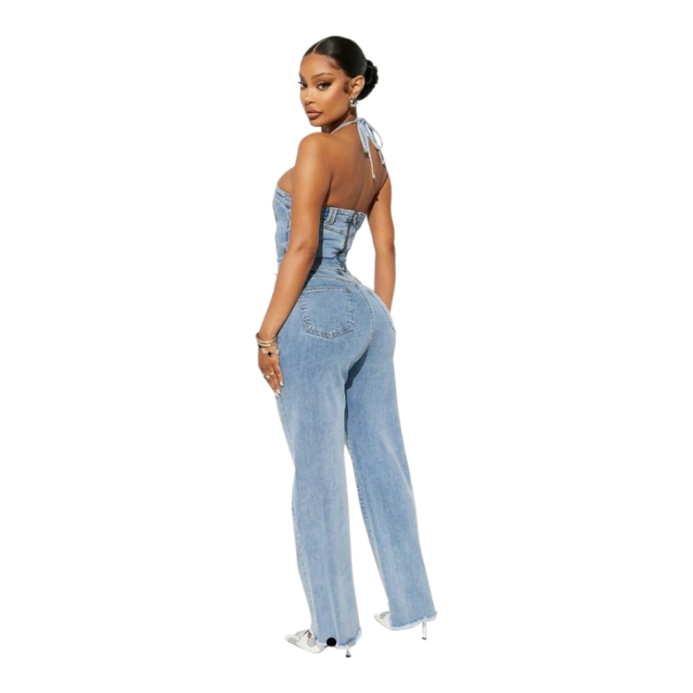 Like New FN Blue Denim Strapless 2 Piece Set - Picture 3 of 3